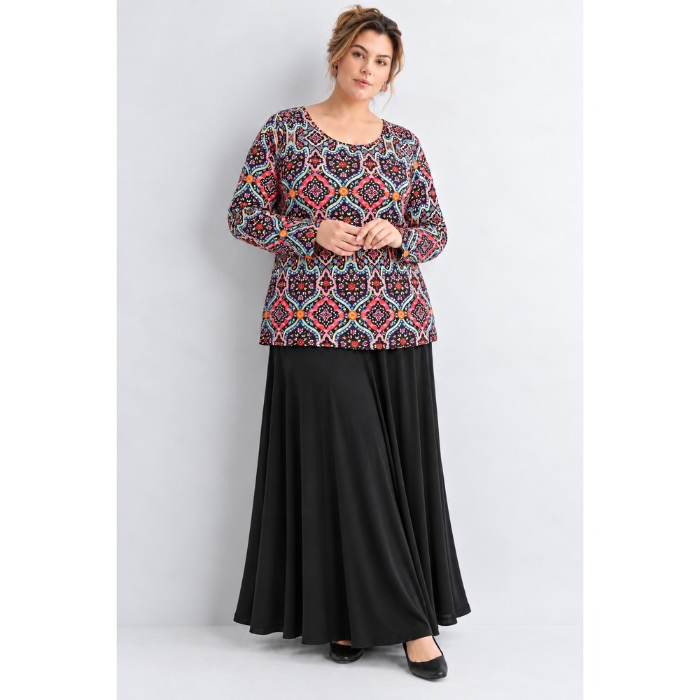 Croft & Barrow Women Plus 2X Long Sleeve Tee Bright Boho Medallion Cotton Top